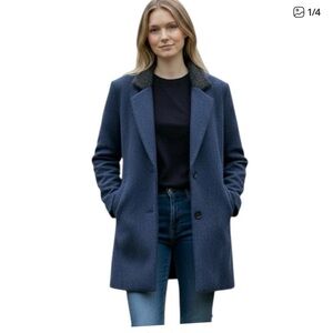 Cartonnier Dark Blue Textured Pea Coat
